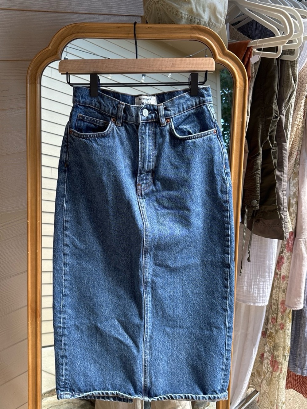 Reformation Midi Blue Denim Skirt